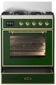 Ilve® Majestic III 30" Emerald Green Freestanding Dual Fuel Liquid Propane Range with 5 Black Brass Burners and Brass Trim-0