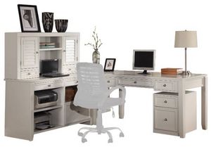 Parker House® Boca 5-Piece Cottage White L-Shaped Office Desk with File Credenza and Hutch Set