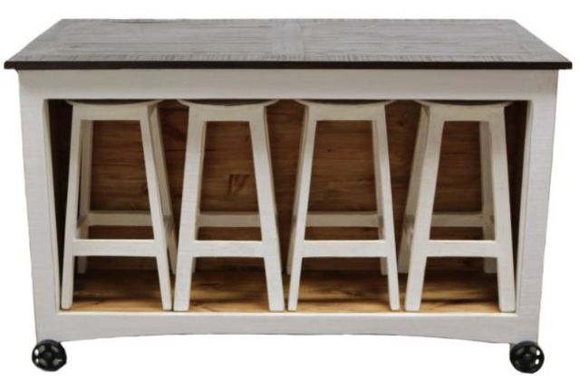 Million Dollar Rustic W. White Barn Door Kitchen Island with Stools-1