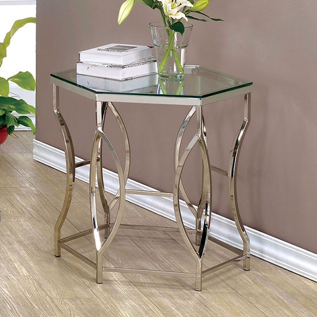 Furniture of America Zola Glass Top End Table with Chrome Frame
