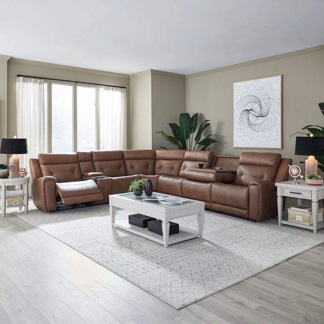 Liberty Furniture Beckham 7-Piece Aline Saddle Leather Leather Power Reclining Curved Sectional-2