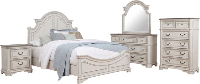 Liberty Furniture Magnolia Manor 5-Piece Antique White/Weathered Bark Queen Panel Bedroom Set-0