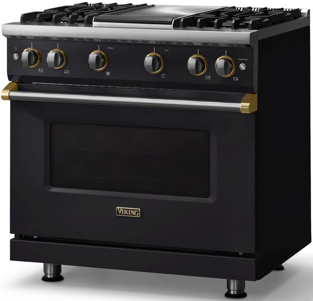 Viking® 5 Series 36" Onyx Pro Style Gas (NG) Range with Brushed Brass Trim-2