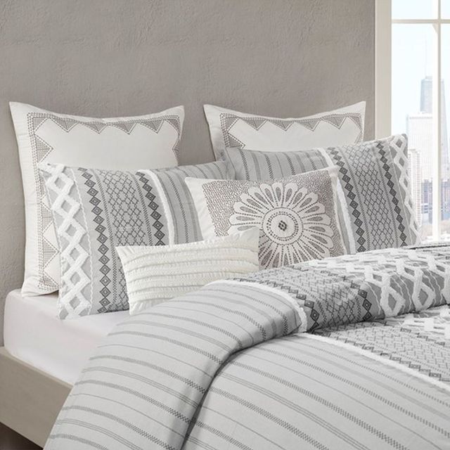 Olliix by INK+IVY Gray Full/Queen Imani Cotton Comforter Mini Set-4