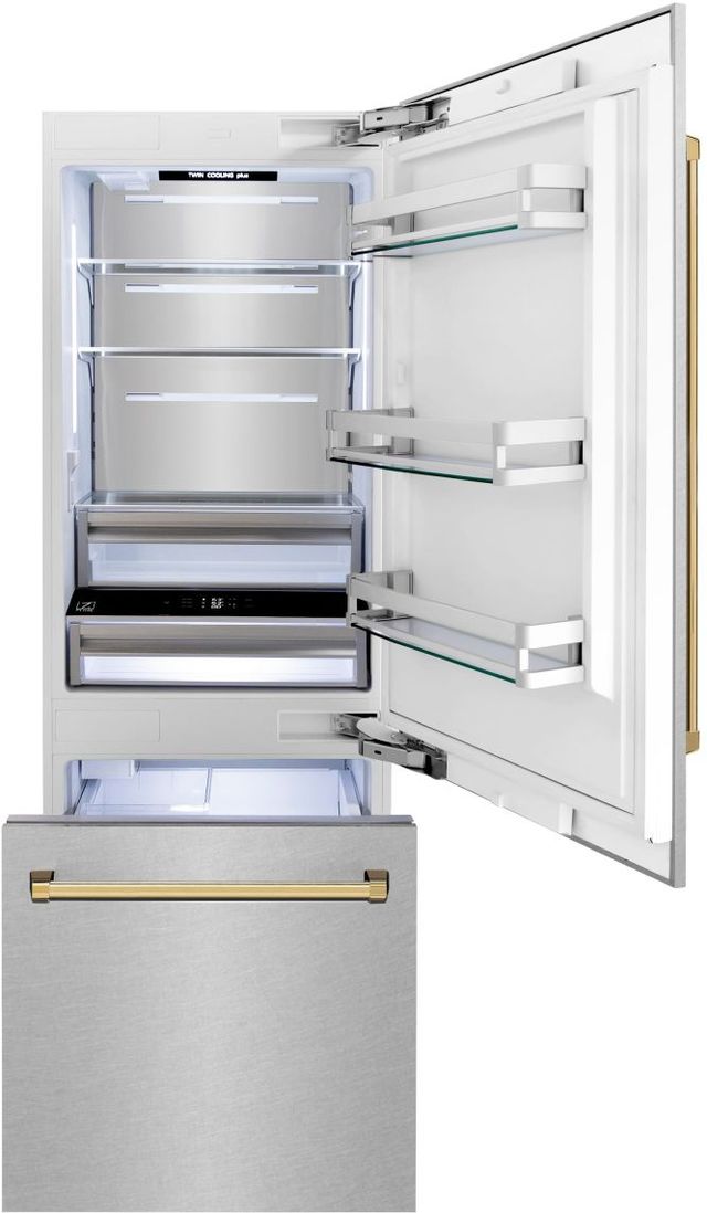 ZLINE Autograph Edition 30" 16.1 Cu. Ft. Satin Stainless Steel Built-In Bottom Freezer Refrigerator-1