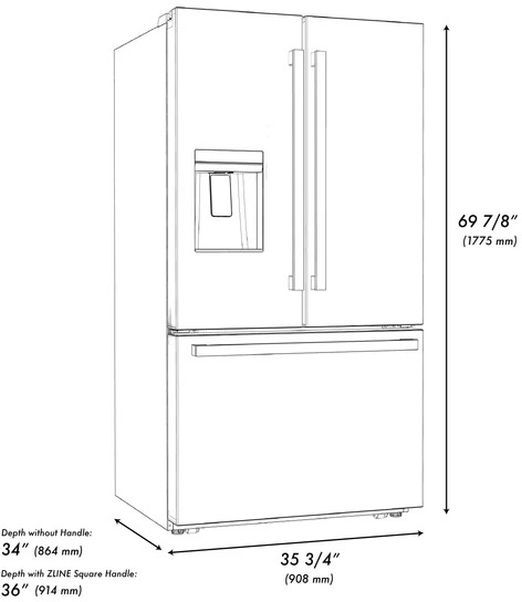 ZLINE Autograph Edition 36" 28.9 Cu. Ft. Black Stainless Steel Freestanding French Door Refrigerator with Dual Ice Maker and Polished Gold Traditional Handles-2