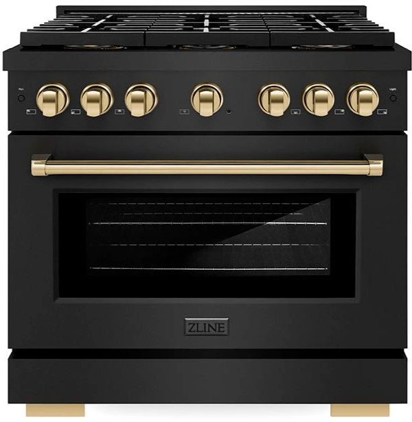 ZLINE Autograph Edition Paramount Series 36" Black Stainless Steel Pro Style Gas Range with Polished Gold  Accents -0