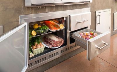 Front view of the Alfresco™ ALXE Series Under Grill Refrigerator-Stainless Steel