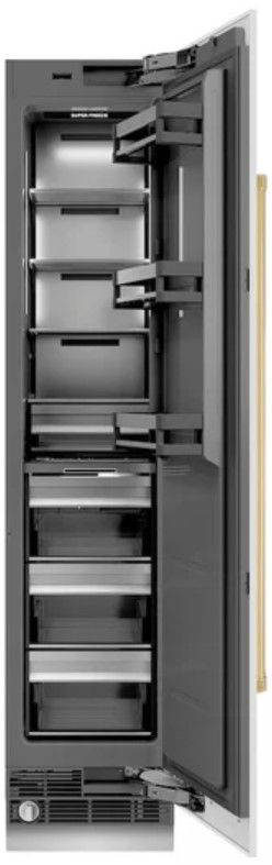 ZLINE Autograph Edition 18 in. 8.6 Cu. Ft. Right Hinge Column Freezer in White Matte with Graphite Gray Interior and Polished Gold Accents-1