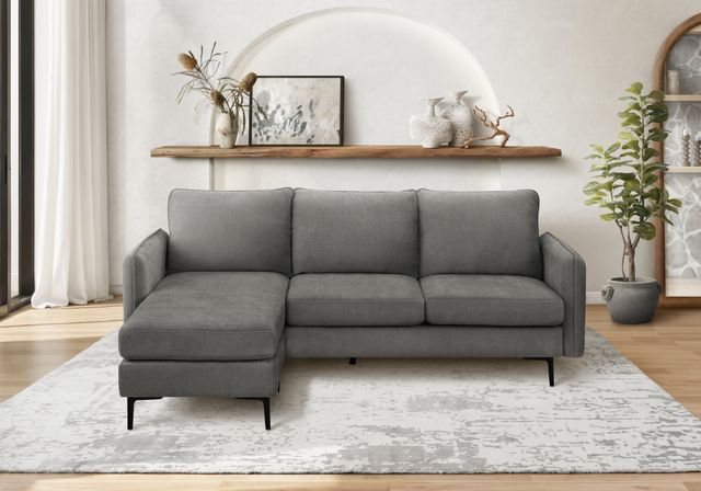 Monarch Specialties Inc. Grey 85" Sofa Lounger and Reversible Chaise with Black Metal Legs-1