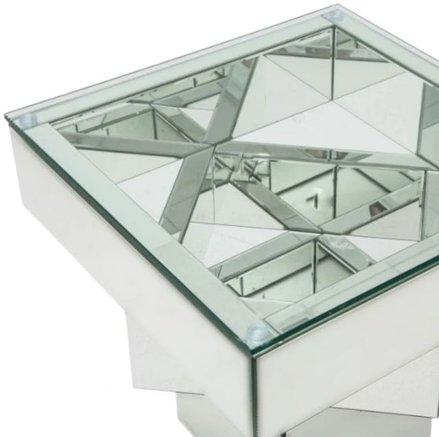 Michael Amini® Montreal™ Glass Top Square End Table with Mirrored Base-3
