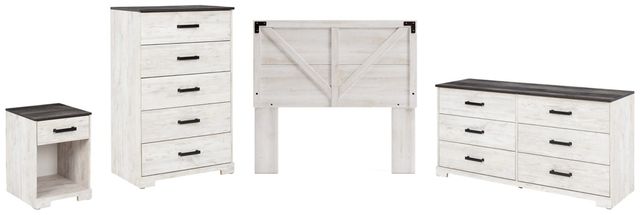 Signature Design by Ashley® Shawburn 4-Piece Charcoal Gray/Whitewash Full Panel Headboard Set-0