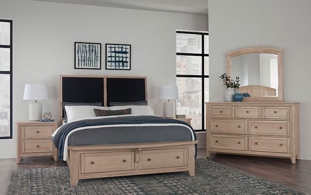 Vaughan-Bassett Woodbridge Black/Clear Maple King Upholstered Panel Storage Bed-1