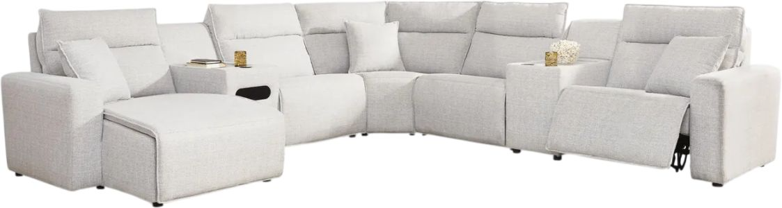 Signature Design by Ashley® Modmax II 7-Piece Stone Left-Arm Facing Power Reclining Sectional with Chaise and Audio Console