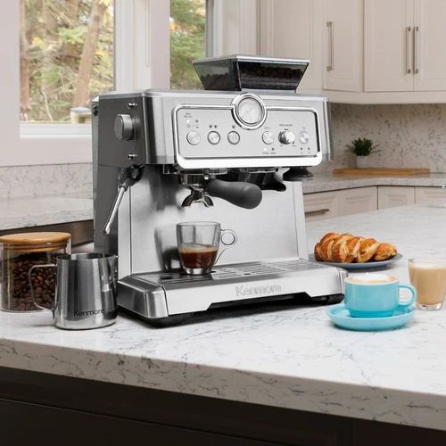 Kenmore® Brushed Stainless Steel Espresso Machine With Grinder And Milk Frother-1