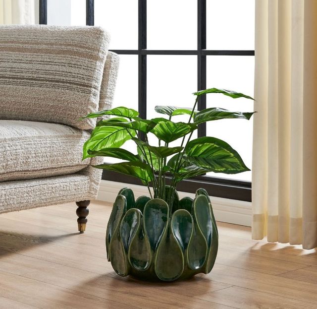 Uttermost® Petal Pinch Deep Green Glaze Indoor-Outdoor Ceramic Bowl-1