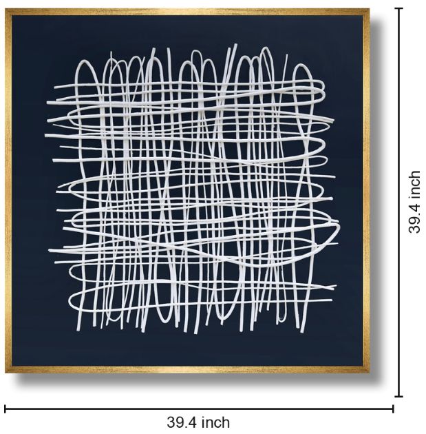 Classy Living Outspoken Golden Grid Abstract on Midnight Blue Wall Art-2