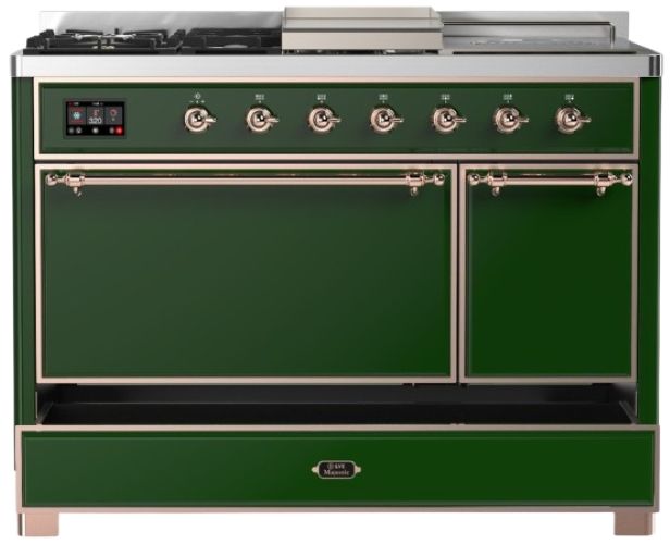 Ilve® Majestic III 48" Emerald Green Pro Style Dual Fuel Natural Gas Range with French Top and Copper Trim-2