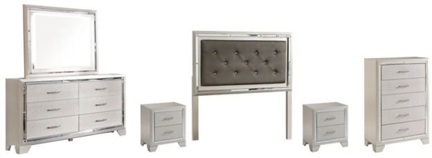 Signature Design by Ashley® Lonnix 6-Piece Silver Full Upholstered Panel Headboard Bed Set-0