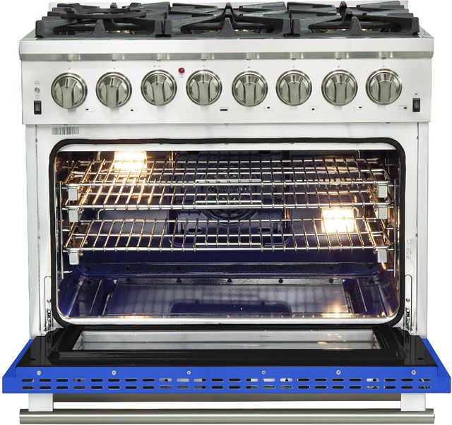 FORNO® Capriasca 36" Stainless Steel Pro Style Dual Fuel Range with Blue Door-1