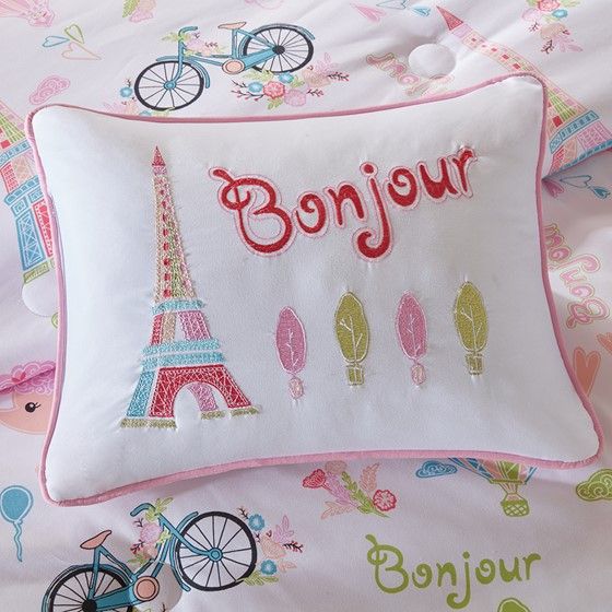 Olliix by Mi Zone Kids Pink Twin Bonjour Paris Complete Bed and Sheet Set-1