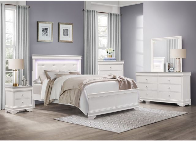 Mazin Furniture Lana White King Panel Bed with LED Lighting-2