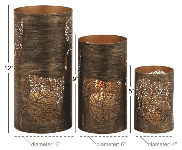 Deco Marche 3-Piece Copper Leaf Candle Lantern Set-2