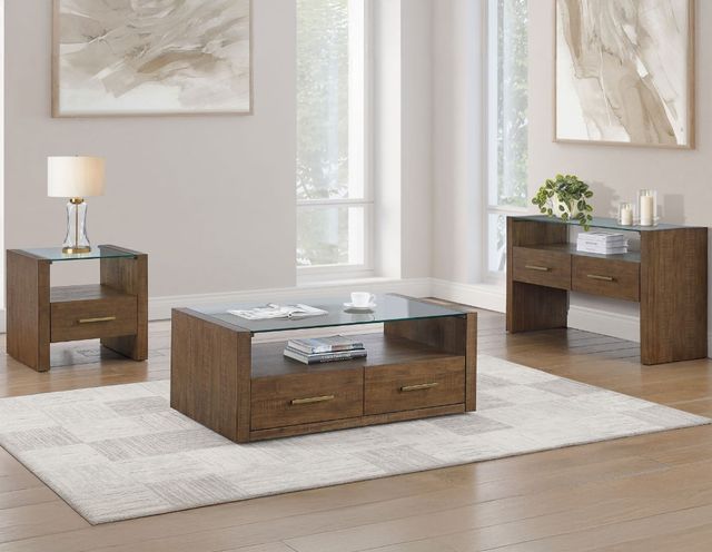 Steve Silver Co. Garland Clear Glass Top Sofa Table with Toffee Base-1