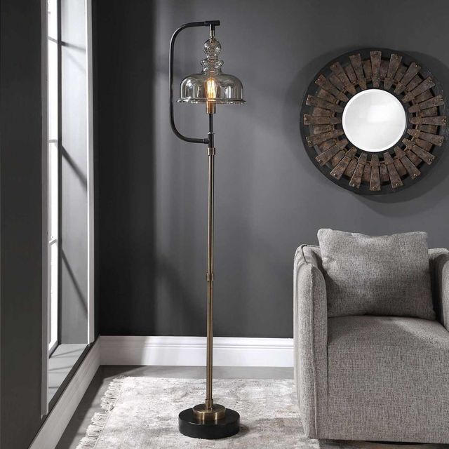 Uttermost® Elieser Antiqued Brushed Brass/Rusted Aged Black Floor Lamp-1