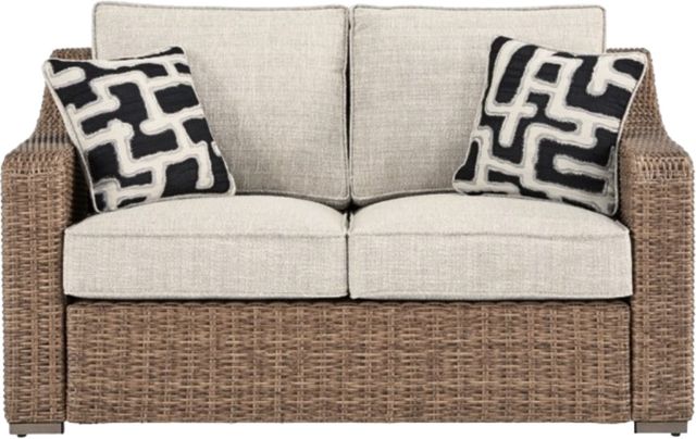 Signature Design by Ashley® Beachcroft Beige/Brown Aluminum/Resin Outdoor Loveseat with Cushion-1