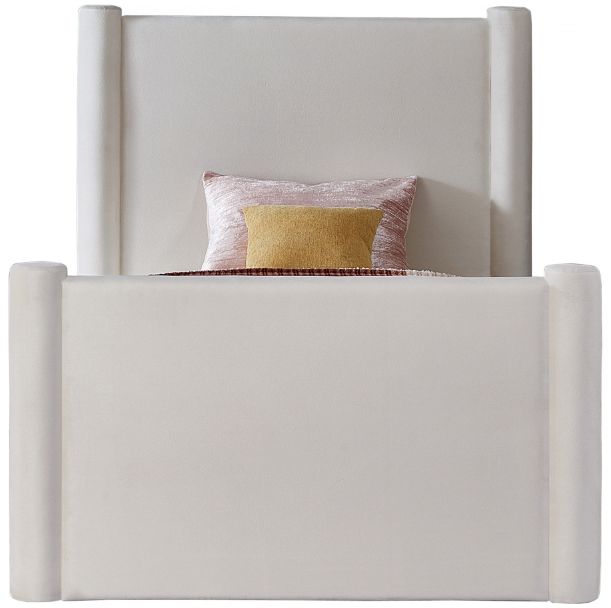 Meridian Furniture Elias Cream Velvet Twin Upholstered Panel Bed-1
