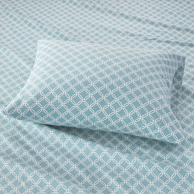 Olliix by True North by Sleep Philosophy Aqua Geo California King Cozy 100% Cotton Flannel Printed Sheet Set-2