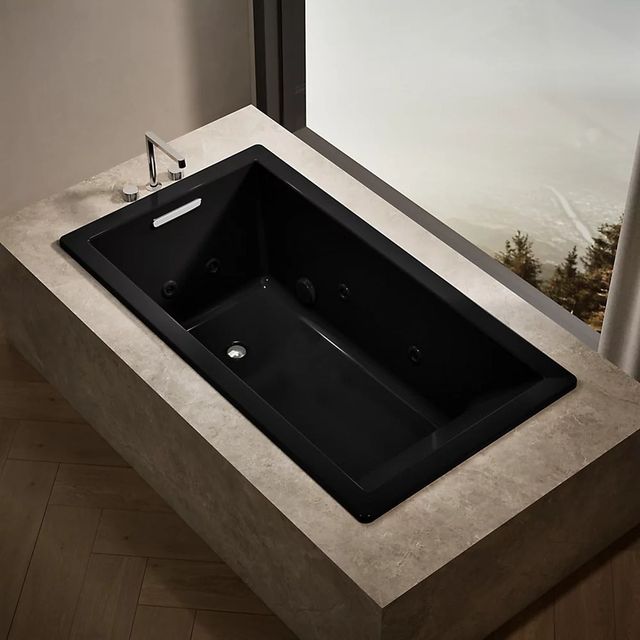 KOHLER® Underscore® Black 66" x 36" Drop-in Heated Whirlpool Bath-1