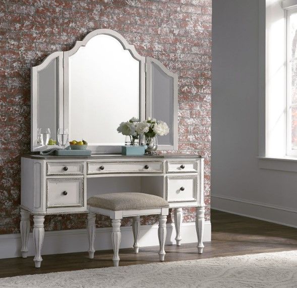 Liberty Furniture Magnolia Manor 3-Piece Antique White/Weathered Bark Vanity Set-1