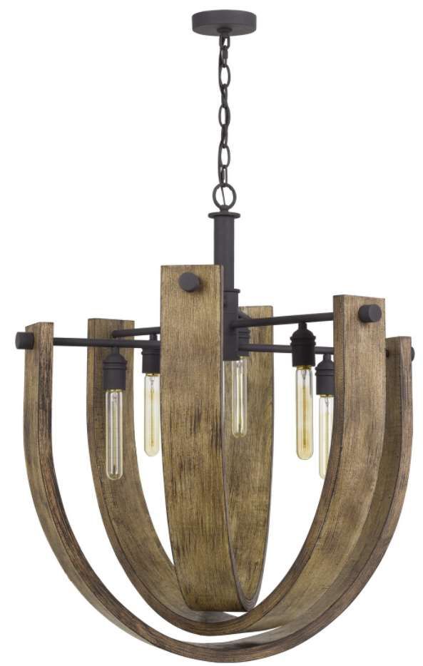 Cal® Lighting & Accessories Padova Iron/Light Oak Chandelier-0