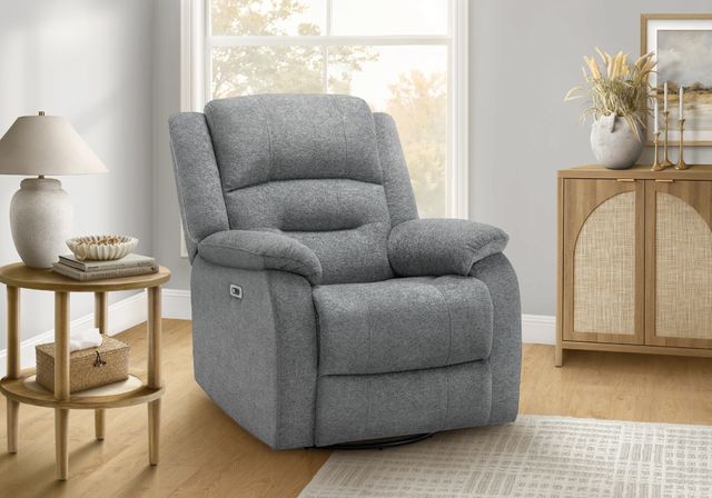 Monarch Specialties Inc. Blue Large Power Swivel Glider Reclining Chair with USB Ports-1