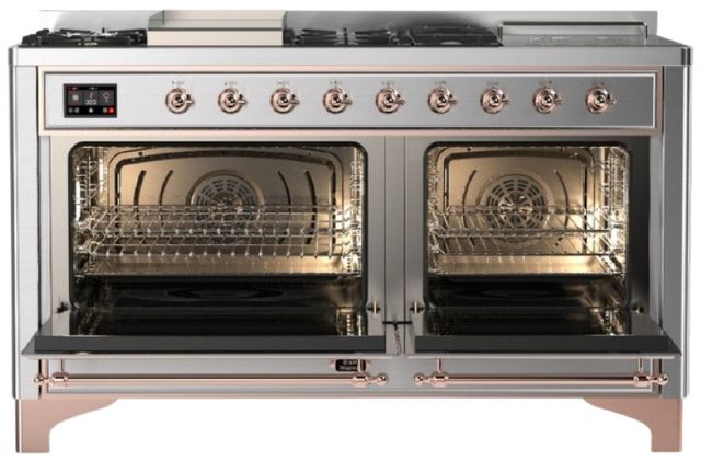 Ilve® Majestic III 60" Stainless Steel Pro Style Dual Fuel Natural Gas Range with French Top and Copper Trim-1