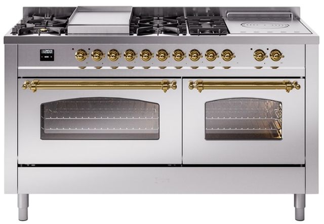 Ilve® Nostalgie II Series 60" Stainless Steel Pro Style Dual Fuel Range-0