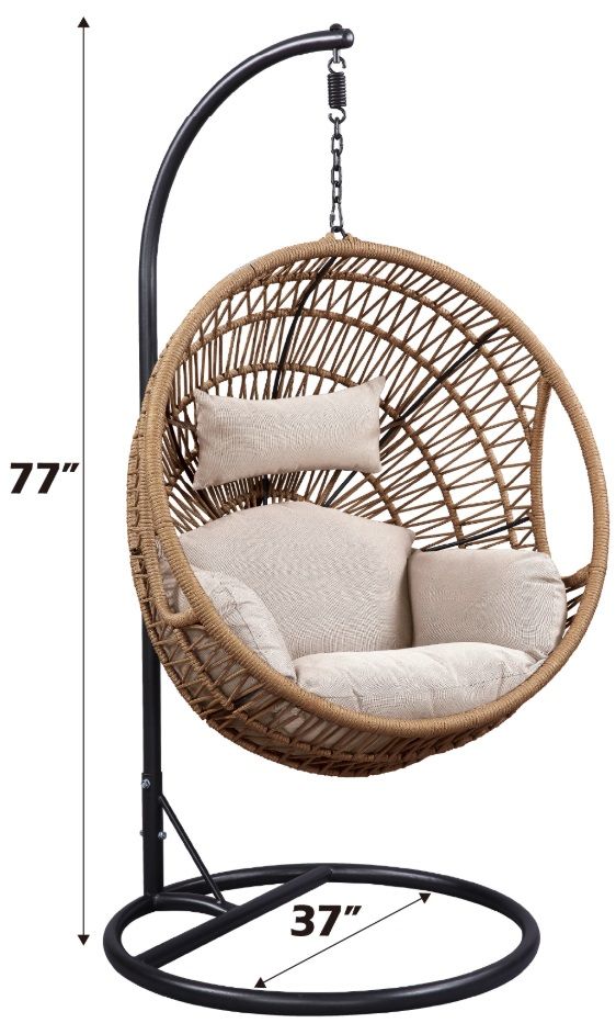 ACME Furniture Vasant Beige/Black Fabric/Metal/Rope Outdoor Hanging Chair-2