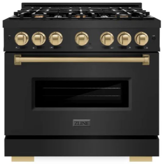 ZLINE Classic Autograph Edition 36" Black Stainless Steel Pro Style Gas Range with Champagne Bronze Accents-0