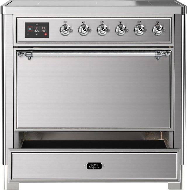 Ilve® Majestic III 36" Stainless Steel Pro Style Induction Range with Solid Door and Chrome Trim-2
