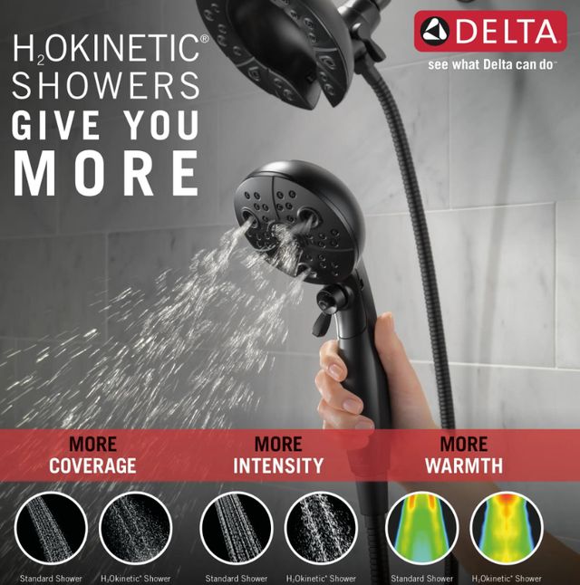 Delta Universal Showering Matte Black 12" H2Okinetic® In2ition® 5-Setting Two-in-One Shower-3