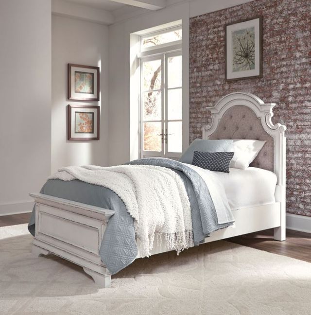 Liberty Furniture Magnolia Manor Antique White/Gray Twin Upholstered Youth Panel Bed-1