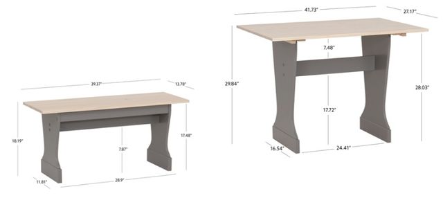 Linon Norah 3-Piece Gray/Natural Table Bench Set-2