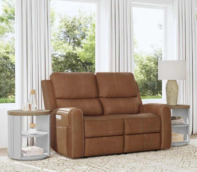 Flexsteel® Linden Caramel Leather Power Reclining Loveseat with Power Headrests and Lumbar-2