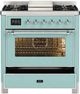 Ilve Majestic III 36” Mediterranean Mint Freestanding Natural Gas Dual Fuel Range with 6 Black Brass Burners and Griddle-0