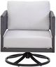 John Thomas Furniture® Parks Black/White Rattan Outdoor Olympic Swivel Chair-1