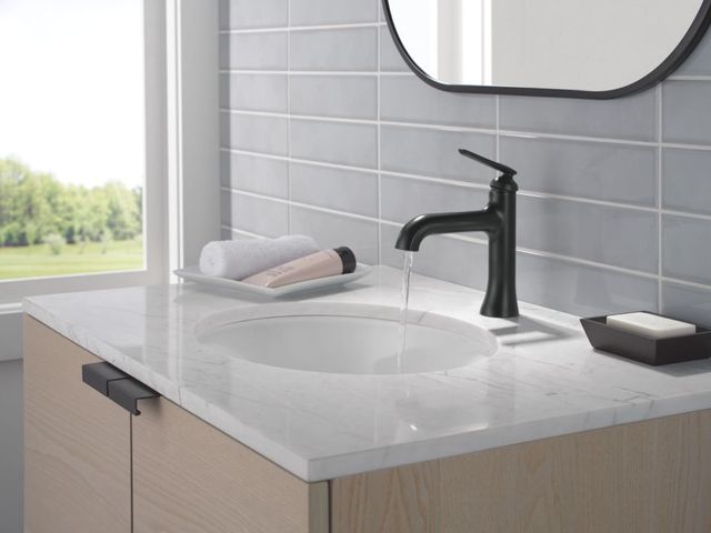 Delta Bonacci™ Matte Black Single Handle Bathroom Faucet with Drain-2