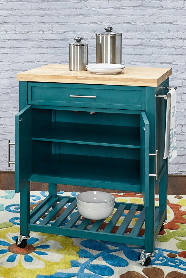 Powell® Conrad Teal Kitchen Cart-1