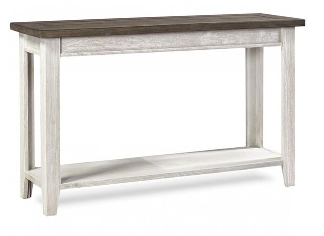 aspenhome® Eastport Drifted White Sofa Table with Brown Top -0